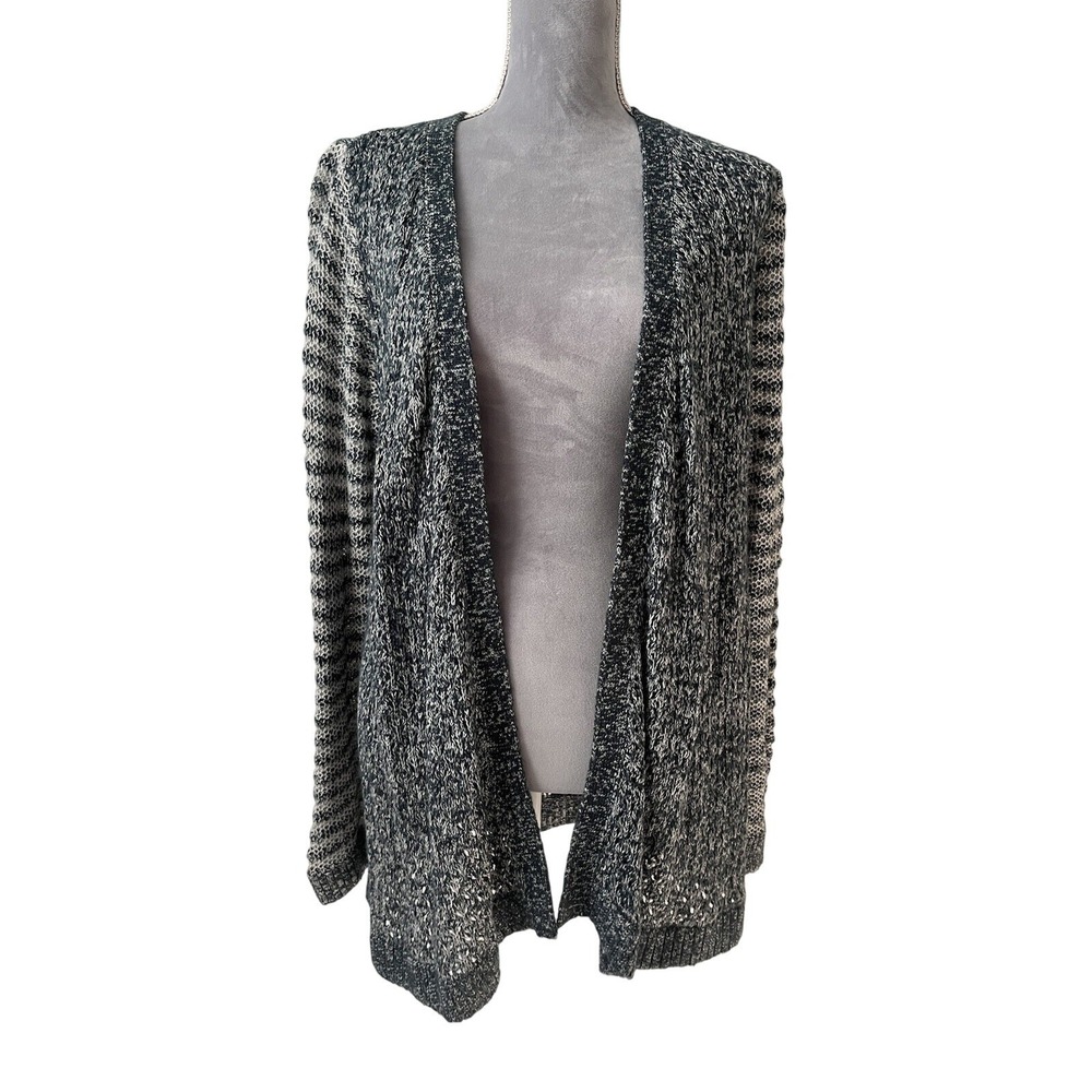 Women's Blue & white Marled Open‎ Knit Sweater Beachy Christopher & Banks Sz. LG